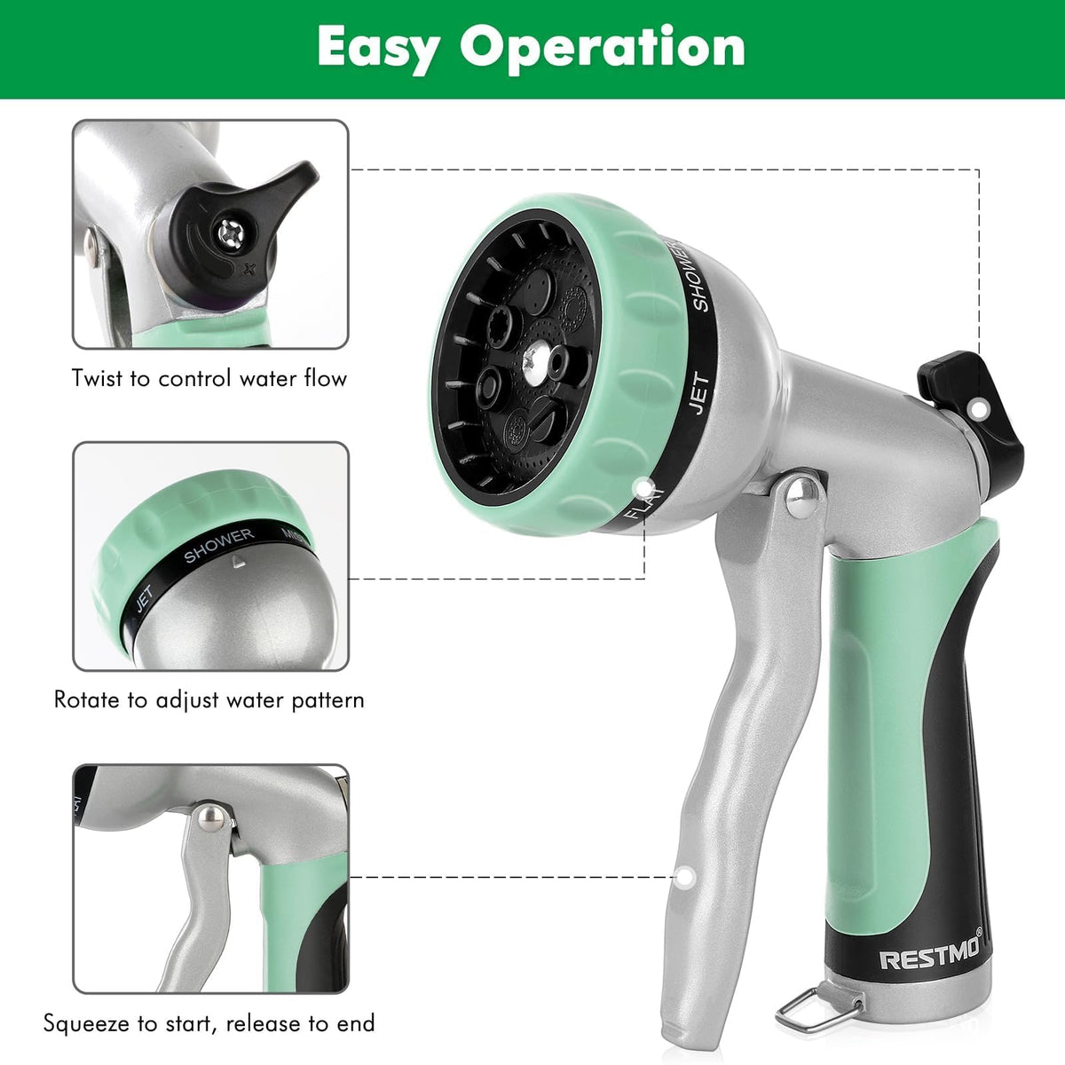 Restmo Garden Nozzle ergonomic non-slip grip reduces fatigue during extended watering.