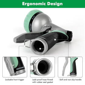 Restmo Garden Nozzle pistol grip trigger provides easy one-handed operation while spraying.