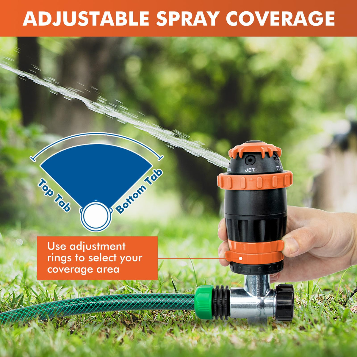 Restmo Gear Drive Sprinkler cone pattern creates a soft mist for seedlings.