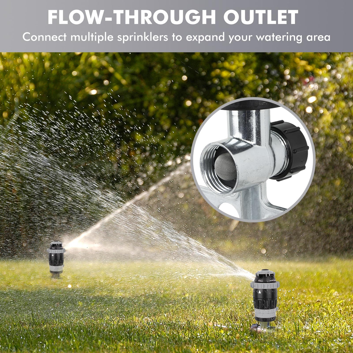 Restmo Gear Drive Sprinkler covers up to 50 feet across for large yards.