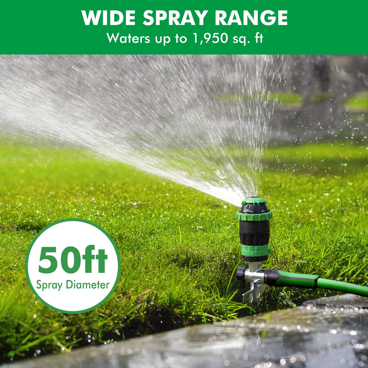 Restmo Gear Drive Sprinkler provides 50-foot diameter coverage for large lawns