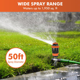 Restmo Gear Drive Sprinkler flat pattern provides gentle coverage for flower beds.