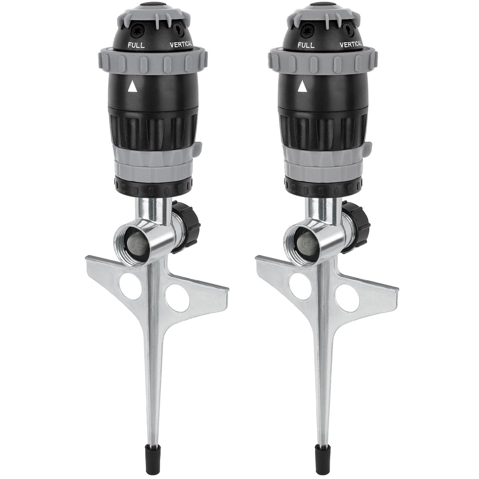Restmo Gear Drive Sprinkler with metal spike base for stable ground anchoring.