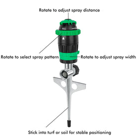 Restmo Gear Drive Sprinkler with metal spike base for stable ground placement.