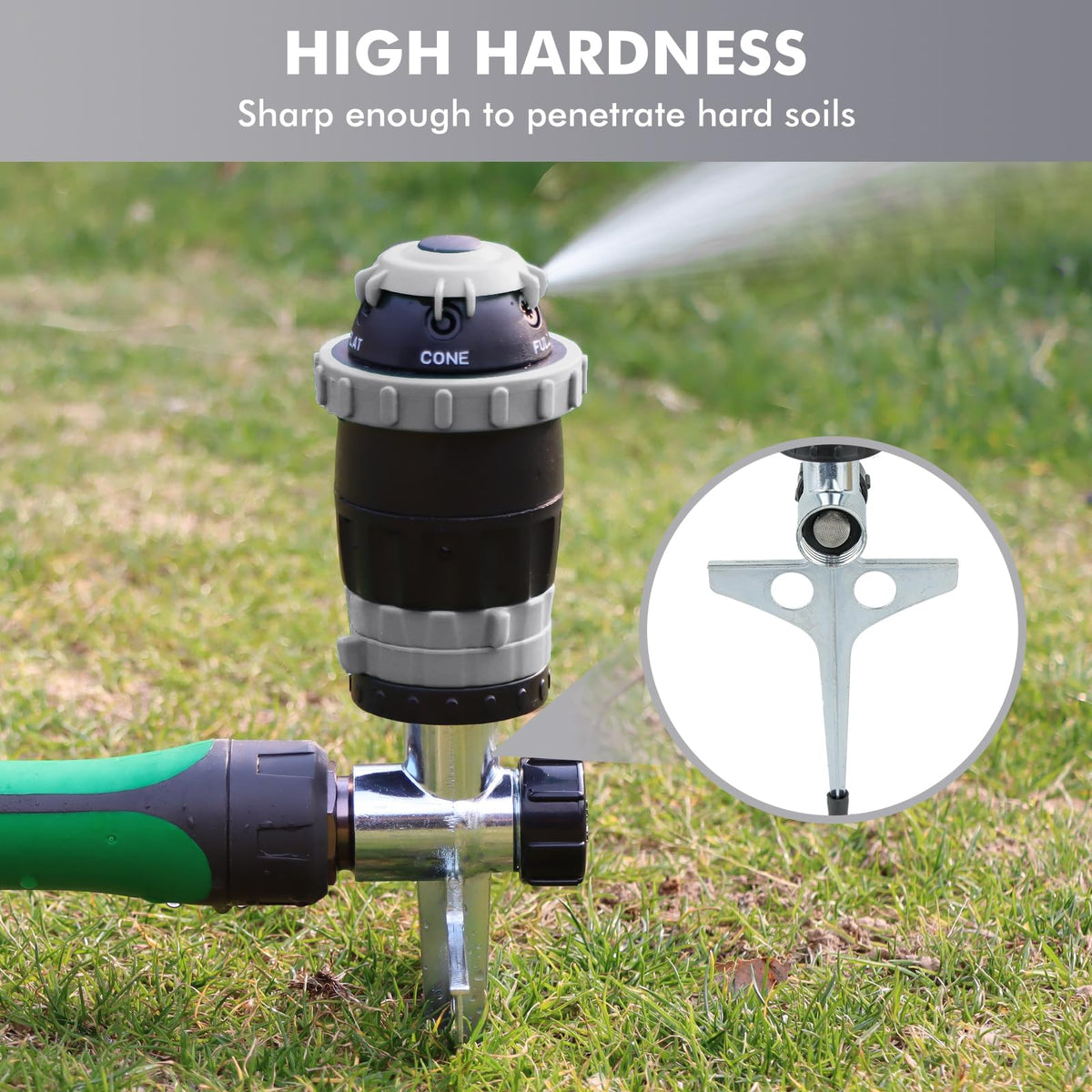 Restmo Gear Drive Sprinkler flow-through design lets you link multiple sprinklers.