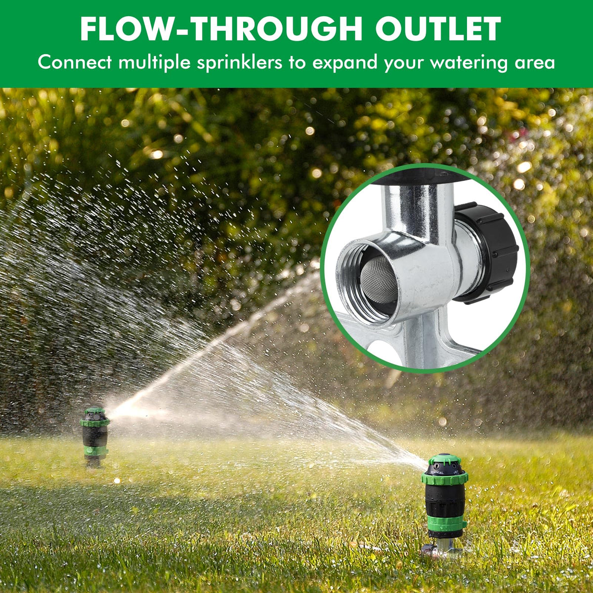 Restmo Gear Drive Sprinkler allows linking multiple sprinklers for larger areas