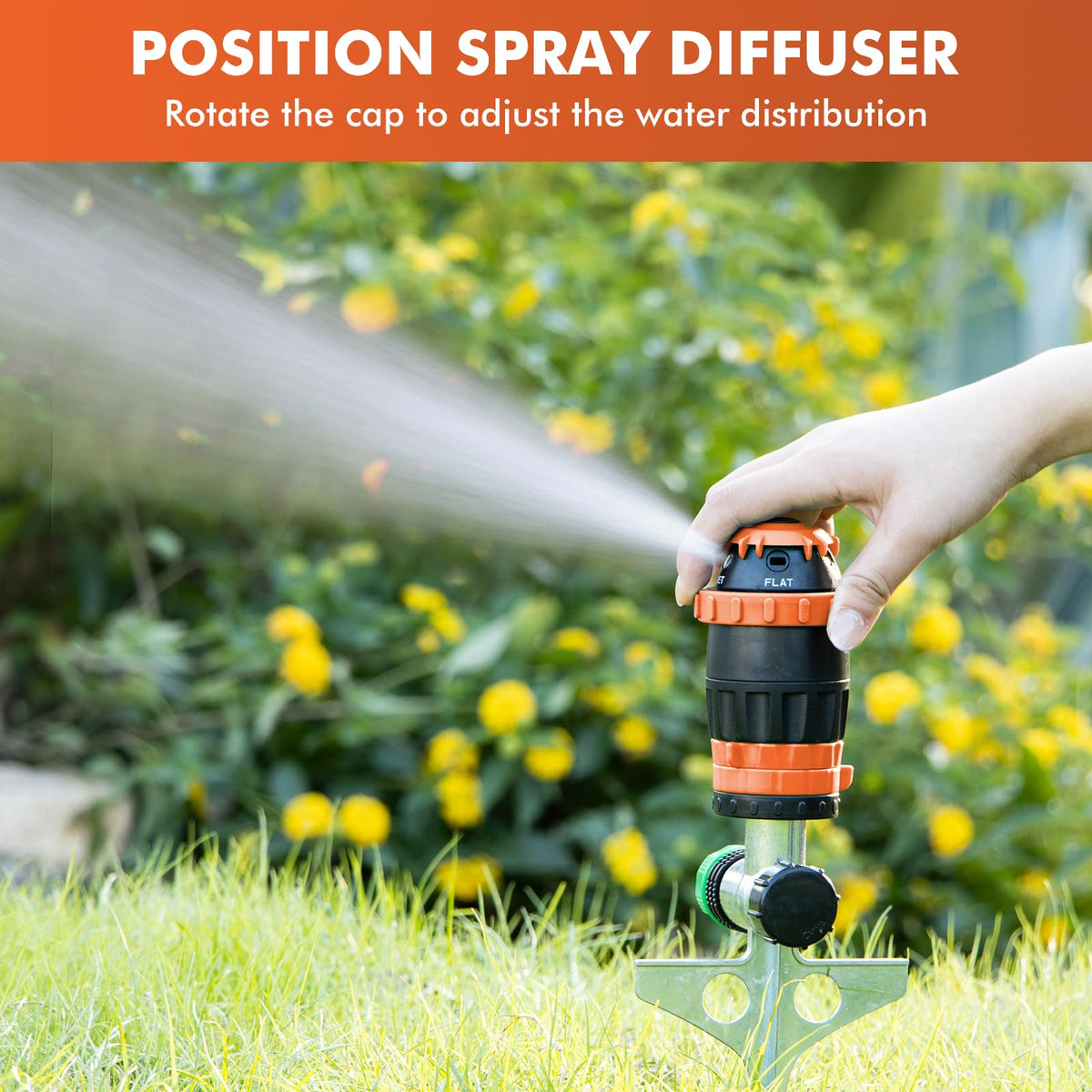 Restmo Gear Drive Sprinkler vertical pattern targets narrow areas like borders.