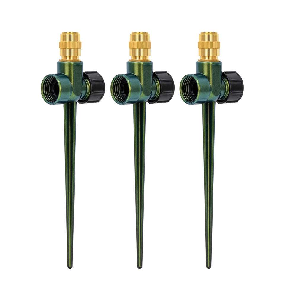 Restmo heavy-duty lawn sprinkler with copper nozzle for adjustable spray patterns across beds