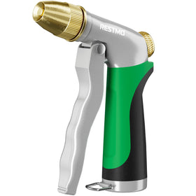 Restmo heavy-duty metal nozzle with brass jet head for powerful outdoor cleaning.