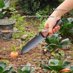 Restmo Hori Hori depth gauge marks to guide planting depth
