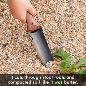 Restmo Hori Hori ergonomic walnut handle provides a comfortable grip