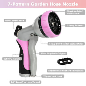 Restmo hose nozzle 7-patterns dial demonstrates versatile watering options.