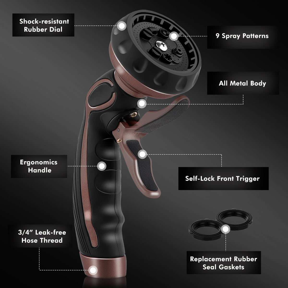 RESTMO hose nozzle 9-pattern dial offers versatile spraying for cleaning and gardening