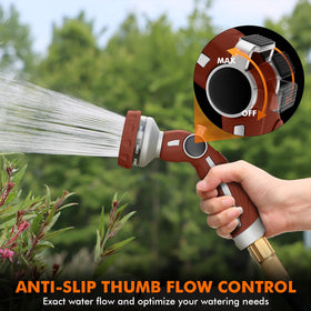 Restmo hose nozzle in jet pattern for powerful patio cleaning.