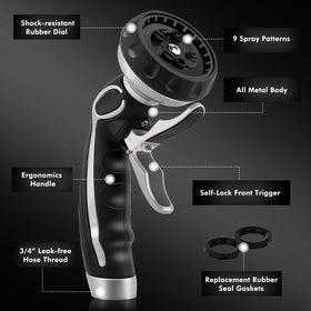 Restmo hose nozzle heavy-duty metal body resists rust and wear.