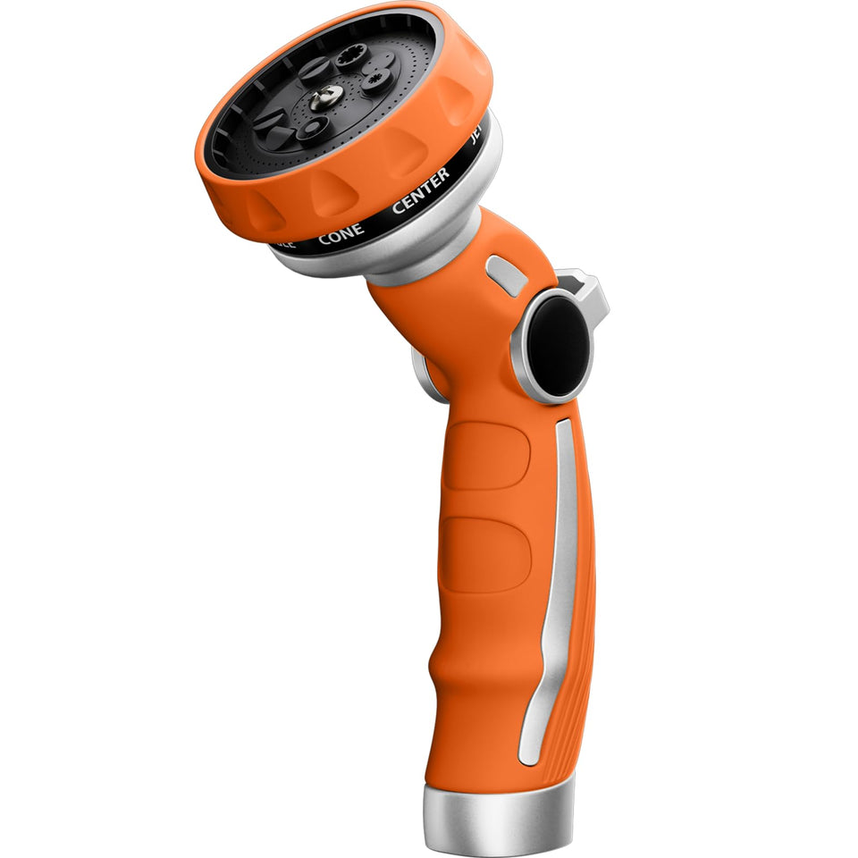 Restmo hose nozzle with a heavy-duty metal body for durable garden watering.