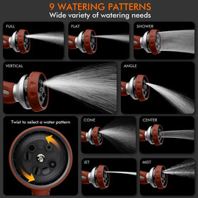 Restmo hose nozzle in shower pattern for gentle plant watering.