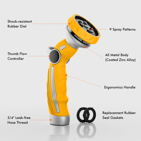 Restmo hose nozzle with thumb flow control eases on off adjustments