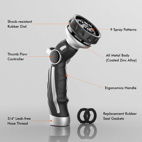 Restmo hose sprayer showing thumb control for easy flow management