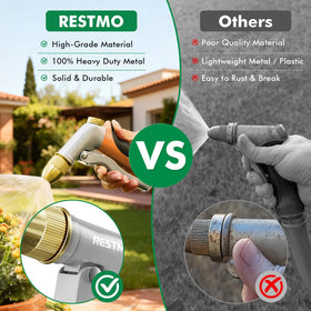 Restmo 3/4 inch NH thread compatibility confirms universal hose attachment.