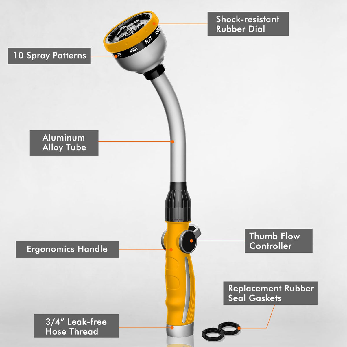 Restmo hose wand with thumb control for easy watering.
