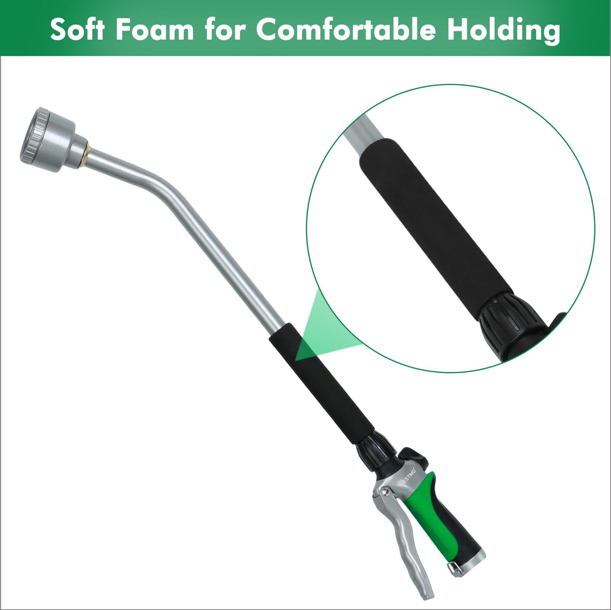 Restmo long watering wand durable metal construction stands up to daily garden use.