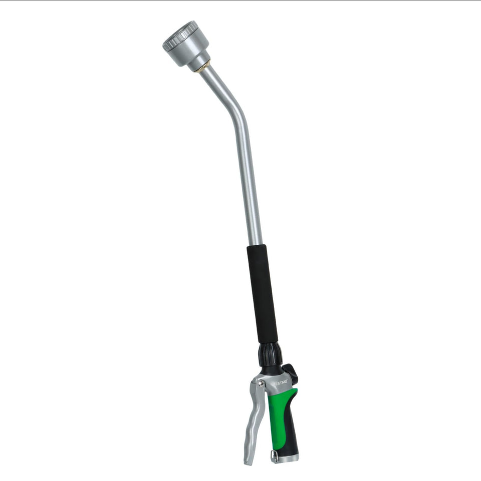 Restmo long watering wand with shower head delivers gentle rain-like coverage for delicate seedlings.