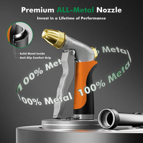 Restmo metal body close-up with brass nozzle highlighting durable, leak-free performance.