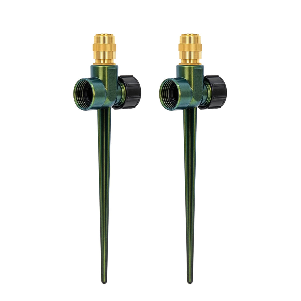 RESTMO metal lawn sprinkler with brass nozzle for durable outdoor watering.
