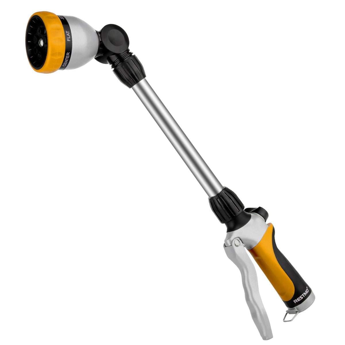 Restmo metal watering wand front view shows durable construction for tough garden use.