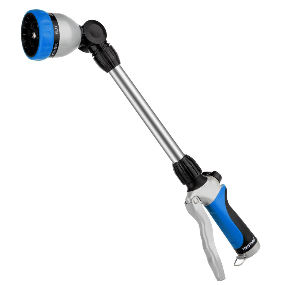Restmo metal watering wand 16-inch demonstrates durable construction for daily garden tasks.