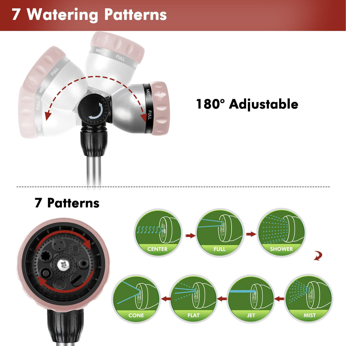 Restmo wand offers 7 spray patterns for gentle watering and powerful cleaning tasks