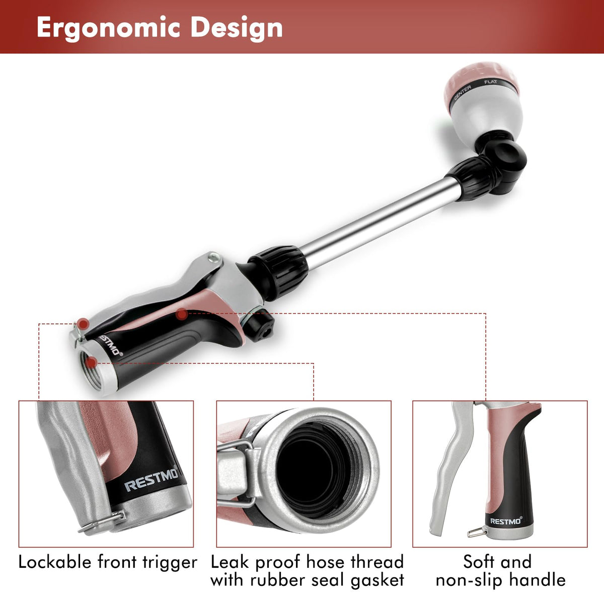 Ergonomic soft TPU grip reduces hand fatigue during long watering sessions