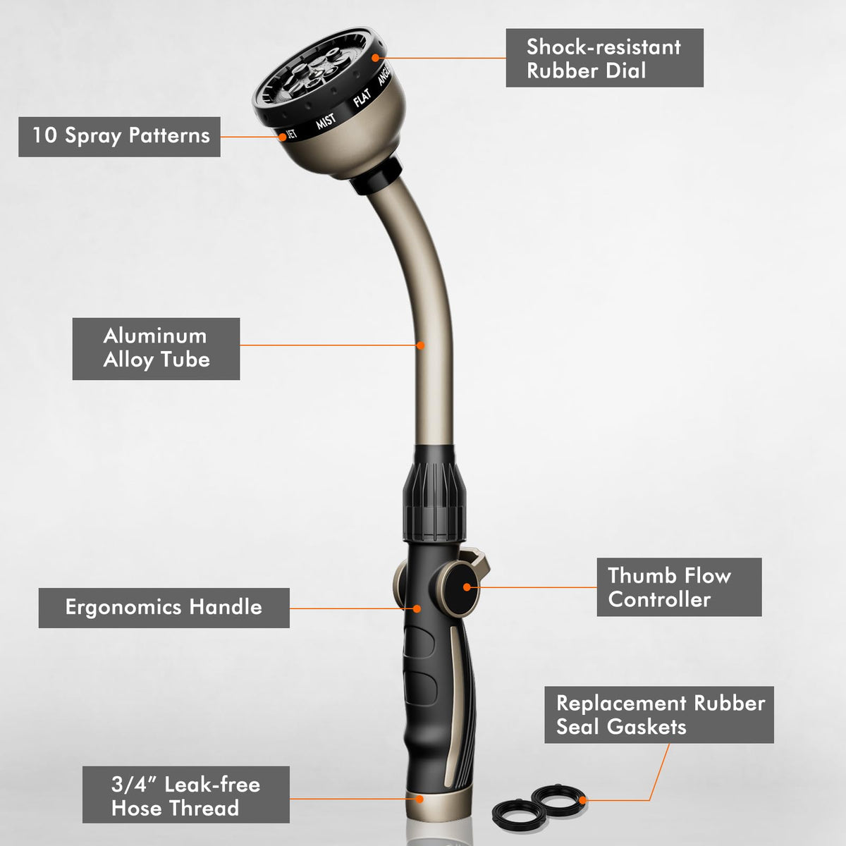 RESTMO heavy-duty wand with universal 3/4 inch GHT threading for hoses