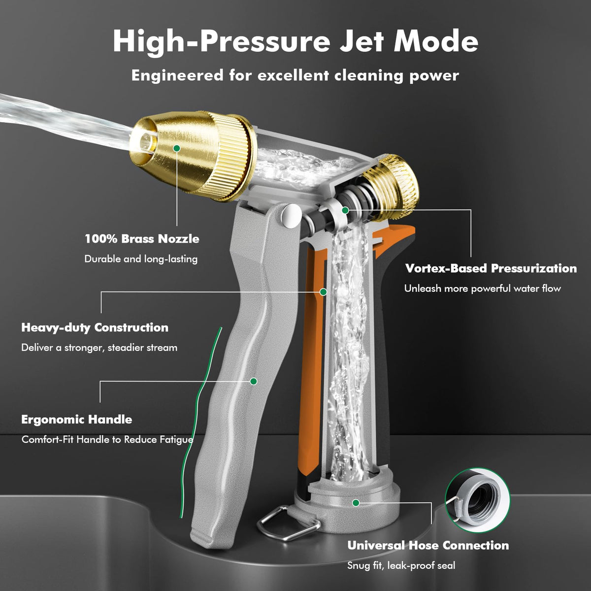 Restmo nozzle in jet mode demonstrates powerful spray for tough outdoor cleaning.