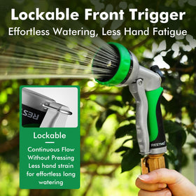 Restmo pistol trigger with lock enables steady spraying.