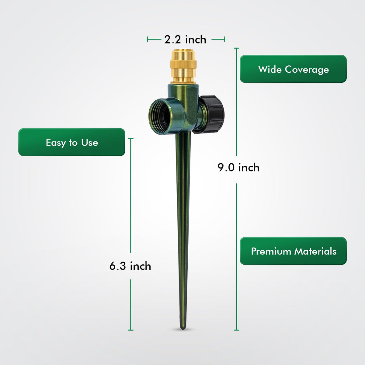 Restmo metal spike base keeps sprinkler stable on hard soil