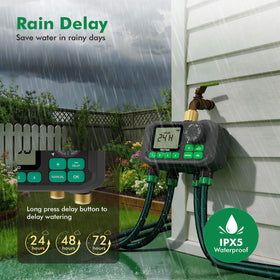 Restmo rain delay feature helps prevent unnecessary watering during wet days.