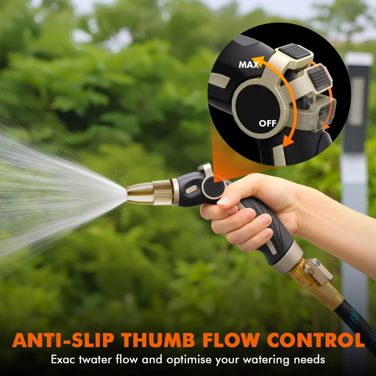 Restmo soft TPU grip reduces fatigue during extended watering sessions.