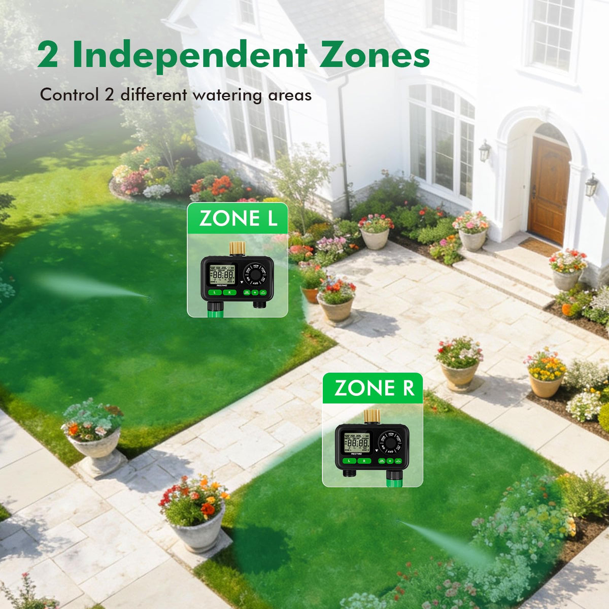 Restmo outdoor irrigation timer for soaker hoses and misting.