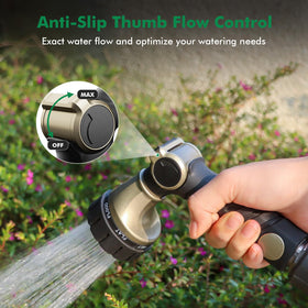 Restmo thumb-control on/off valve for quick, easy water control.