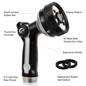 Restmo thumb control nozzle enables precise on/off watering with one hand.