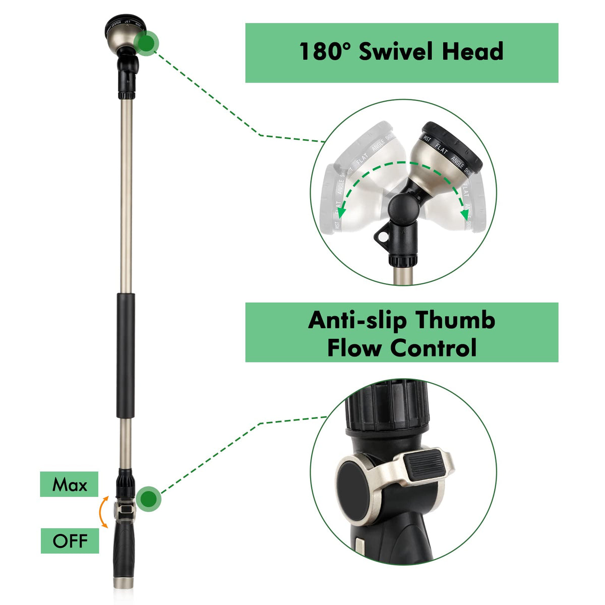 Restmo thumb flow control sprayer offers easy on/off operation and precision.