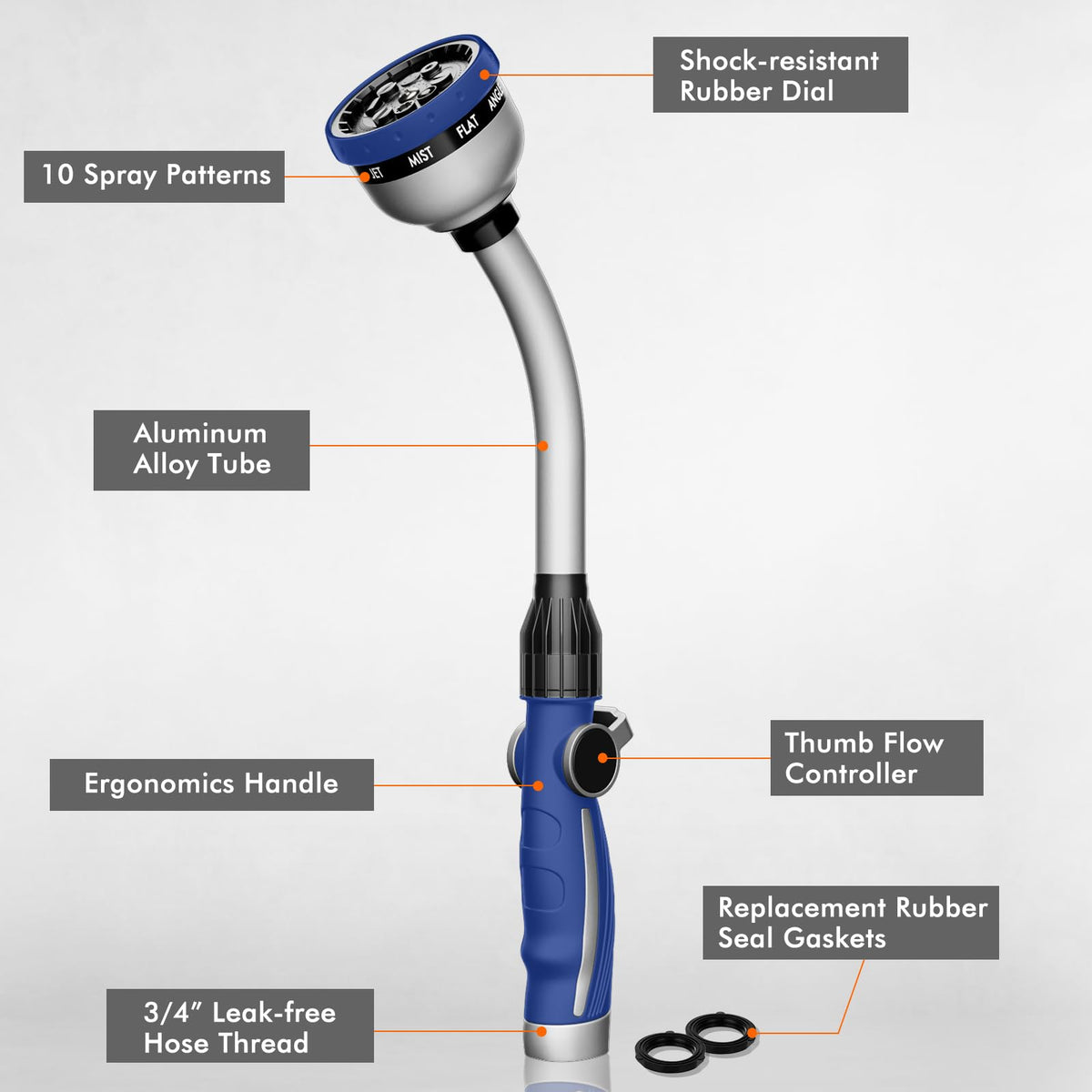Restmo wand with thumb flow control for one-handed watering precision.
