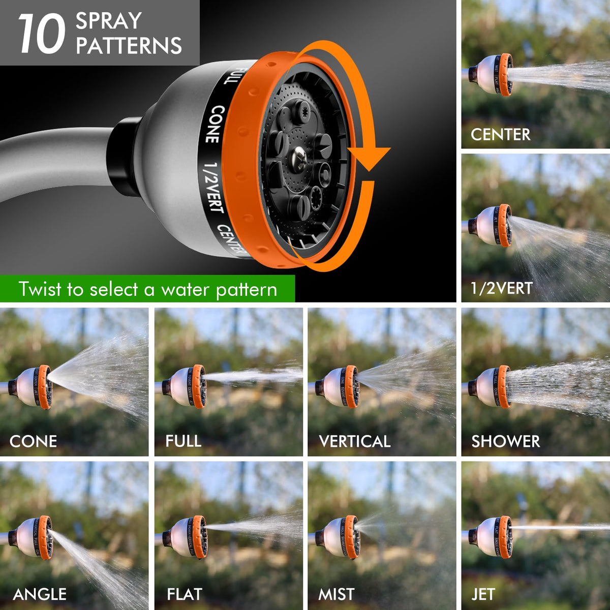 Restmo thumb flow control highlights easy on off while watering.