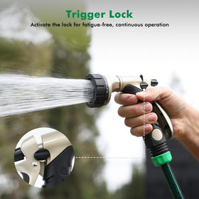 Restmo trigger-lock allows continuous flow for hands-free cleaning.