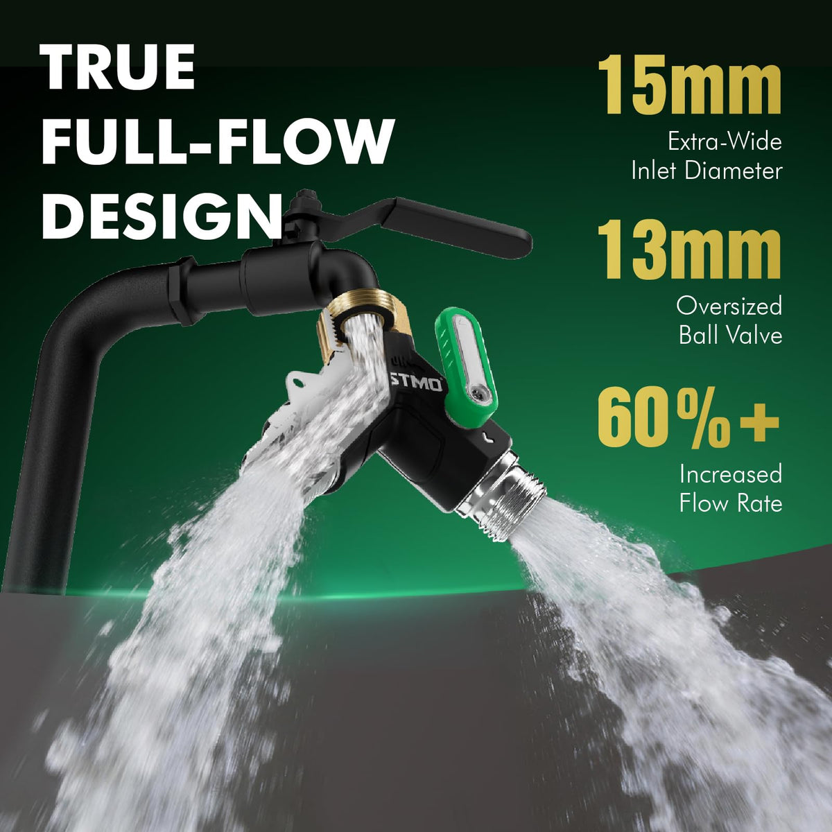 Restmo true full-flow design delivering simultaneous output to two hoses