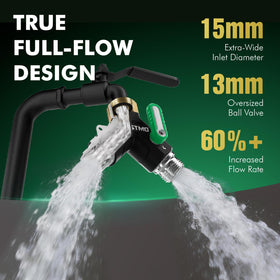 Restmo true full-flow design delivering simultaneous output to two hoses
