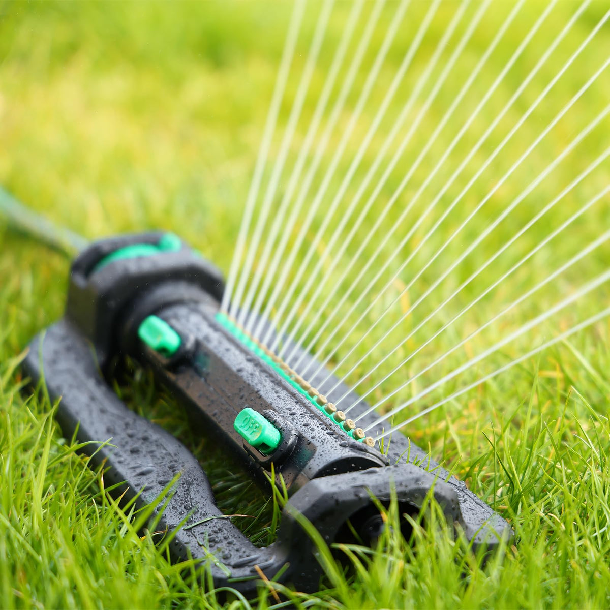 Restmo sprinkler shows 19 nozzles for uniform distribution.