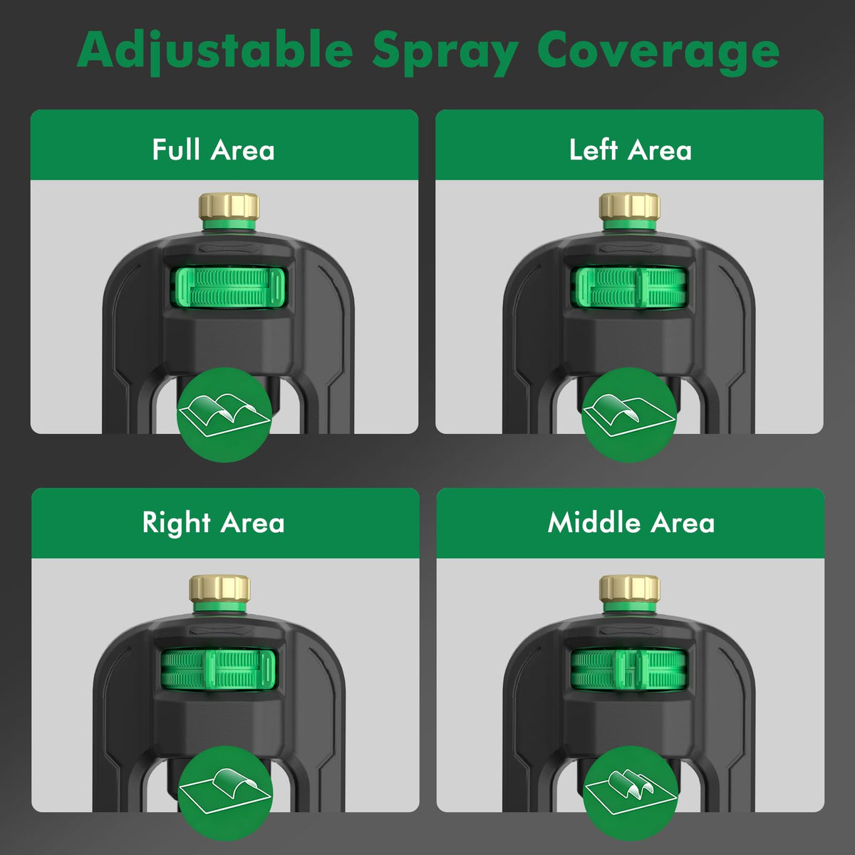 Wide-area irrigation from Restmo sprinkler for broad lawn coverage.